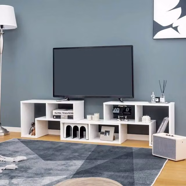 KORVIXA Minimalist White TV Stand for TVs up to 65 Inches, W/D/H: 100 x 100 x 100 cm – 1
