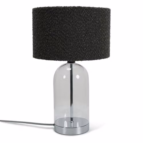 ValueLights Glass and Silver Chrome Metal Bedside Table Lamp with Charcoal Grey Fabric Lampshade and LED Bulb Included