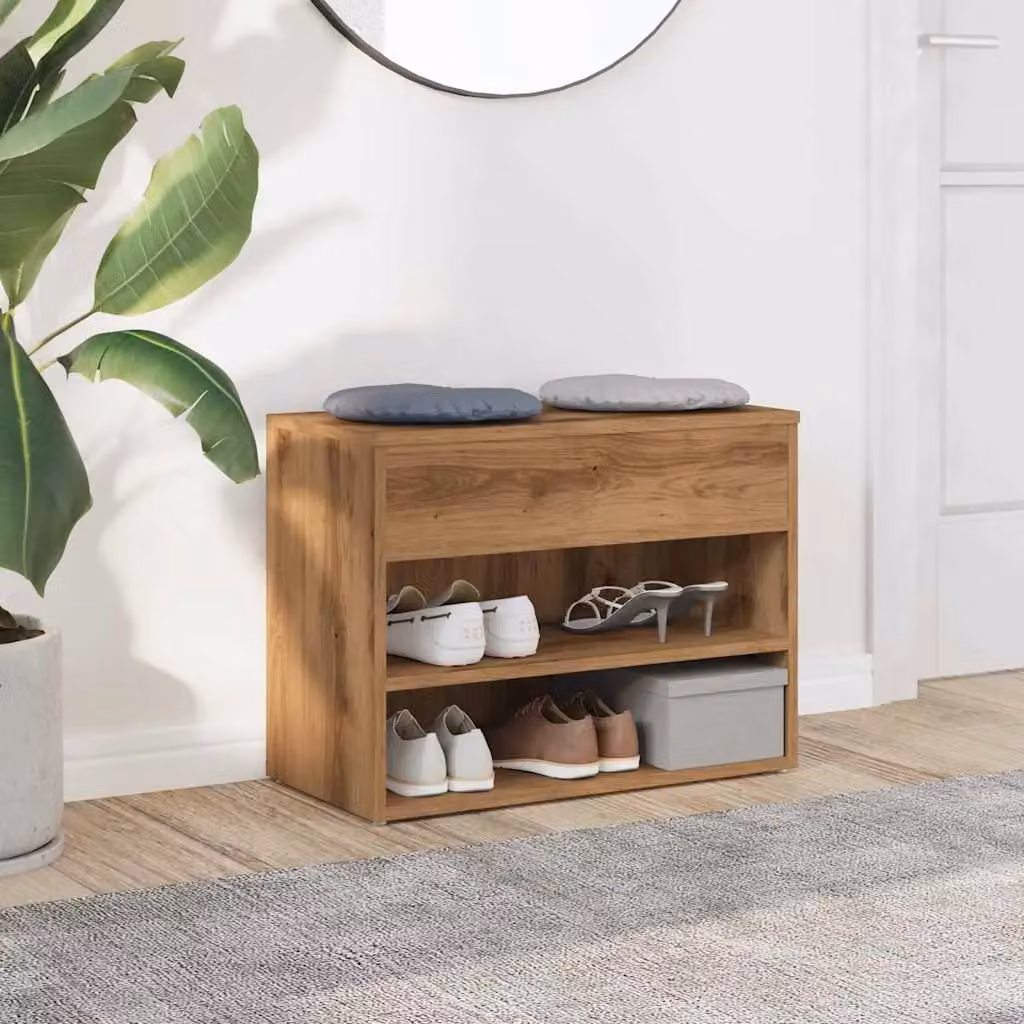 Berkfield Home Artisan Oak Shoe Bench in Brown, W/D/H: 60 x 30 x 45 cm – 2