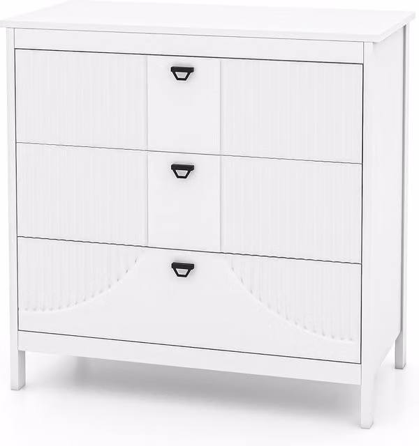Gymax Modern 3-Drawer Chest of Drawers and 3-Tier Nightstand Cabinet in White