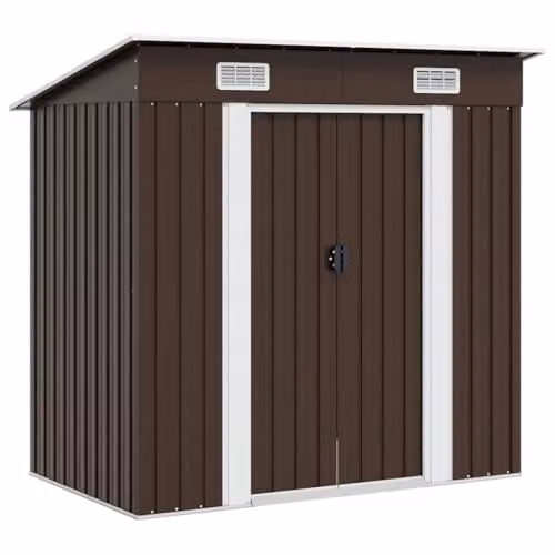 vidaXL Pent Garden Storage Shed in Brown Steel, W/D/H: 194 x 121 x 181 cm