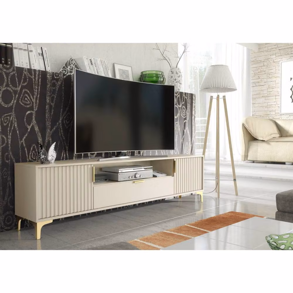 Creative Furniture Tide Crest TV Unit in Cashmere Warm Beige and Gold, W: 200 cm – 2