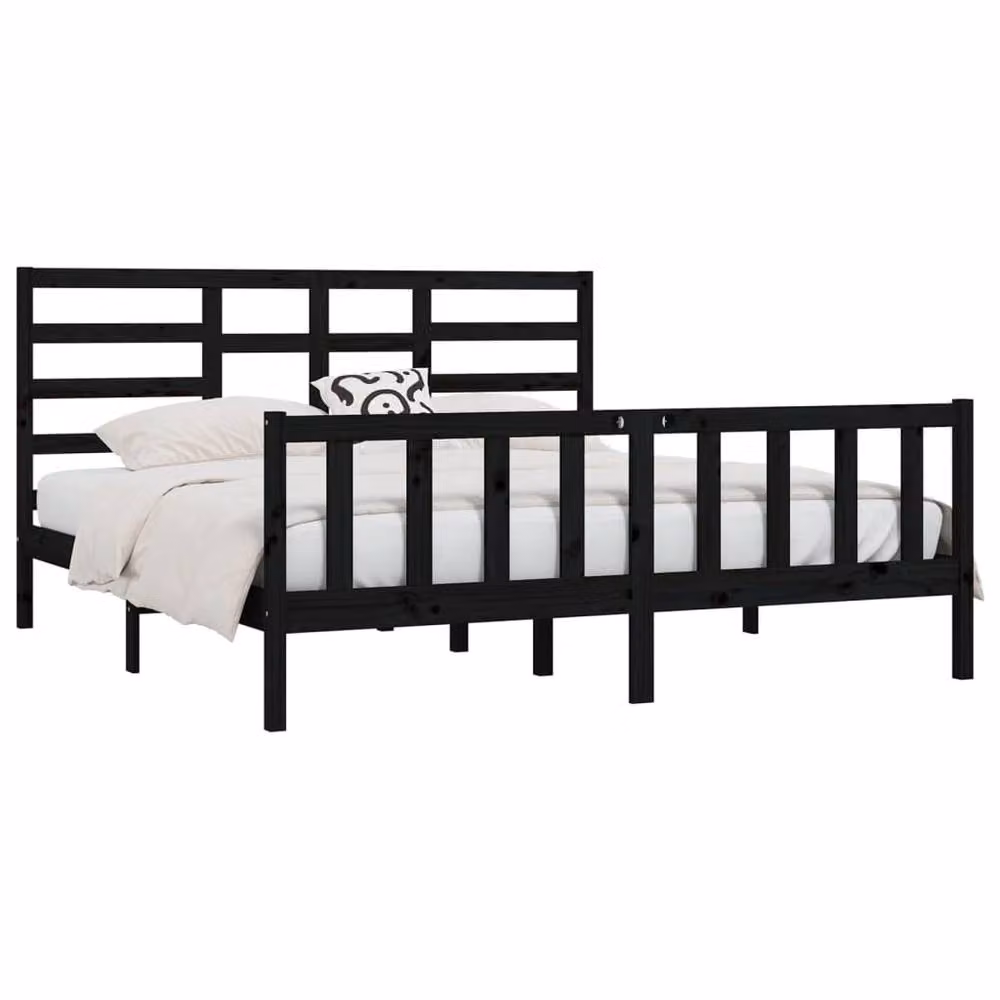 Berkfield Home Black Solid Wood Pine Bed Frame – 3