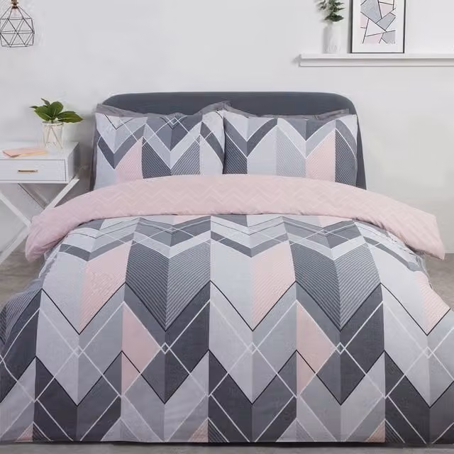 My Home Reversible Chevron Duvet Set in Pink and Grey, Double