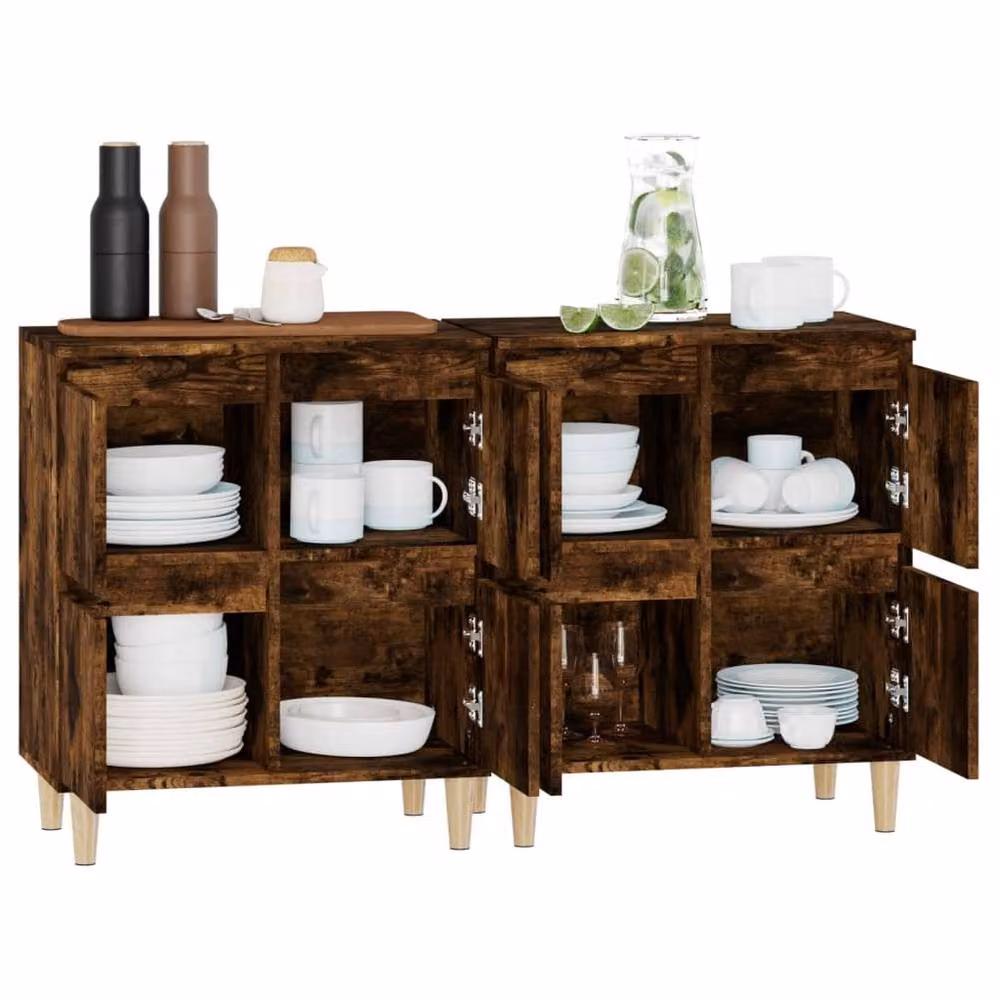 Berkfield Home Set of 2 Smoked Oak Sideboards in Brown, W/D/H: 60 x 35 x 70 cm – 3