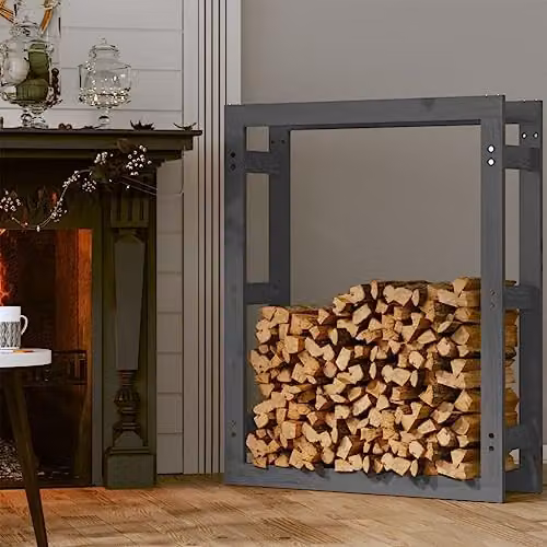 vidaXL Grey Solid Pine Wood Firewood Rack, W/D/H: 80 x 25 x 100 cm – 3