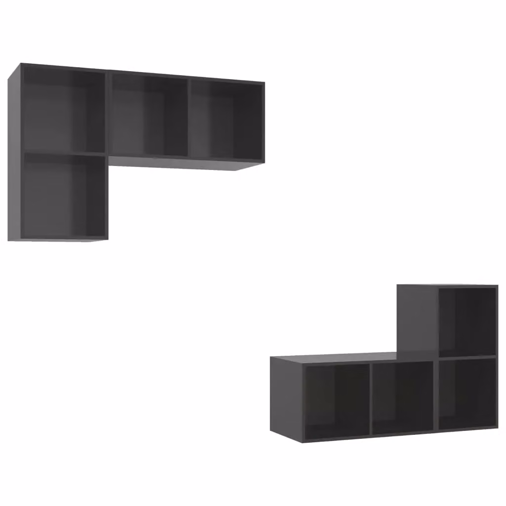 Berkfield Home 4-Piece High Gloss Grey Wall-Mounted TV Cabinet Set with Glass Doors – 2
