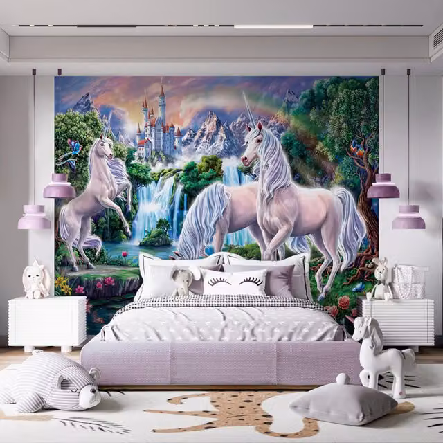 Walltastic Unicorn Paradise Wallpaper Mural, Multicolour, H: 243.8 cm x W: 304.8 cm – 1