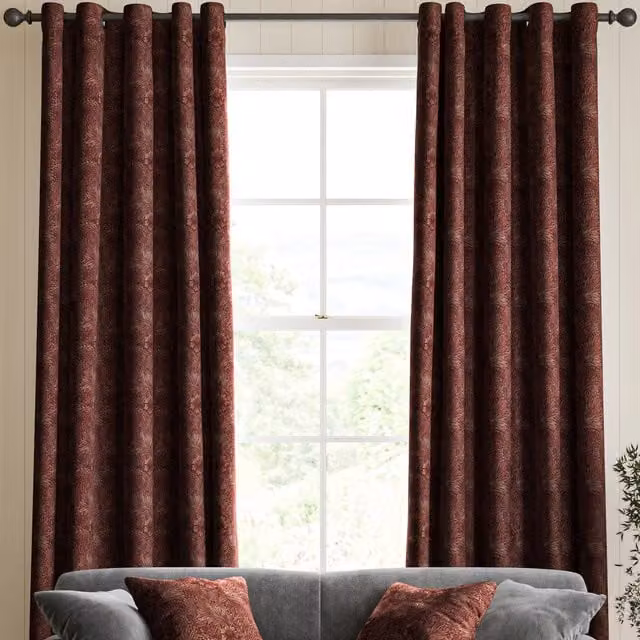 William Morris At Home Marigold Red Floral Velvet Made to Measure Eyelet Curtains