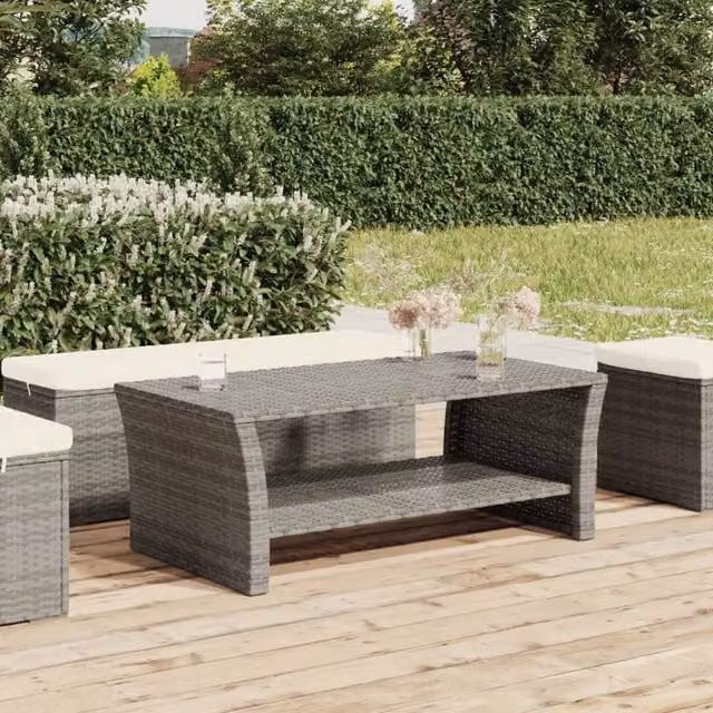 Berkfield Home Grey Poly Rattan Coffee Table W: 100 cm, D: 50 cm, H: 40 cm