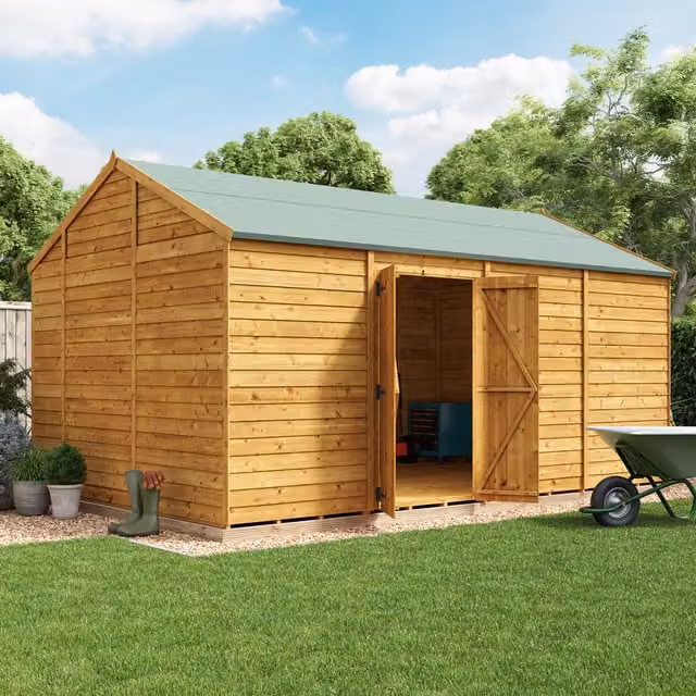 BillyOh Switch Overlap Apex Wooden Garden Shed in Brown with Double Doors and Gable Roof