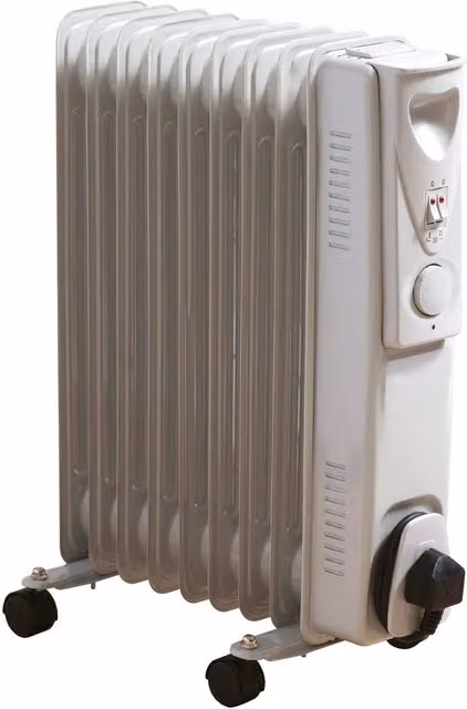 Daewoo 2000W 9 Fin Oil Filled Radiator with Adjustable Thermostat, Tilt and Overheat Protection, White – 1