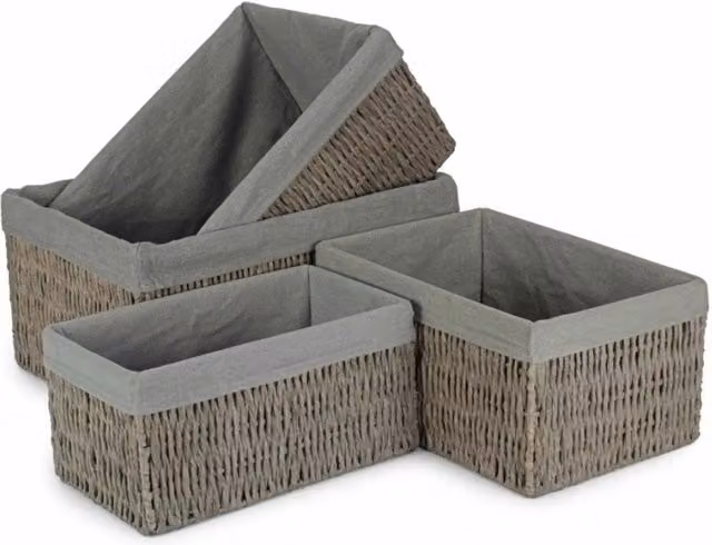 Grey Open Weave Paper Rope Storage Basket with Fabric Lining