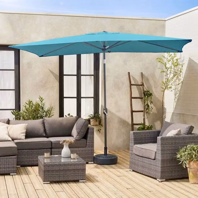 sweeek Rectangular Parasol in Turquoise with Central Pole – 1