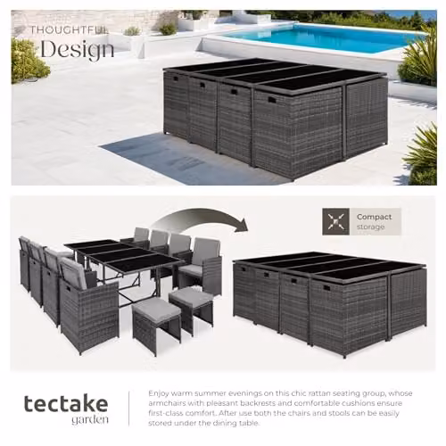 tectake Modern Rattan Garden Furniture Set in Grey and Black – 4
