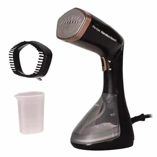 Hamilton Beach Handheld ProCare Garment Steamer with Brush Attachment, Black and Bronze, 1500W