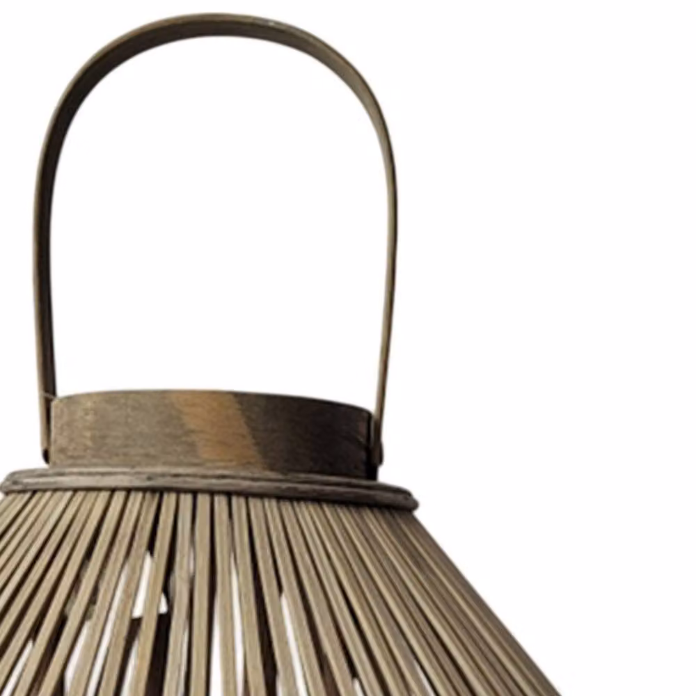 Hill Interiors Wicker Cone Candle Lantern in Brown, H 38 cm x W 30 cm x D 38 cm – 2