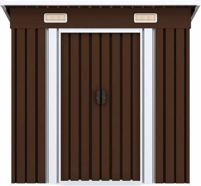 Berkfield Home Brown Steel Pent Garden Storage Shed with Sliding Doors W/D/H: 194 x 121 x 181 cm