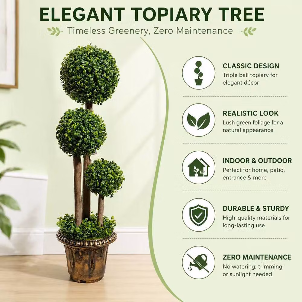 Voltico Artificial Triple Ball Topiary Tree in Green Pot, Height: 90 cm – 3