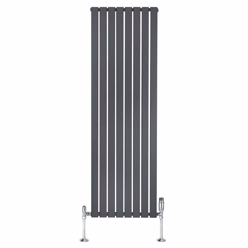 Monstershop Flat Single Column Steel Radiator and Thermostat Valves, Anthracite Grey, H: 180 cm x W: 56 cm – 2