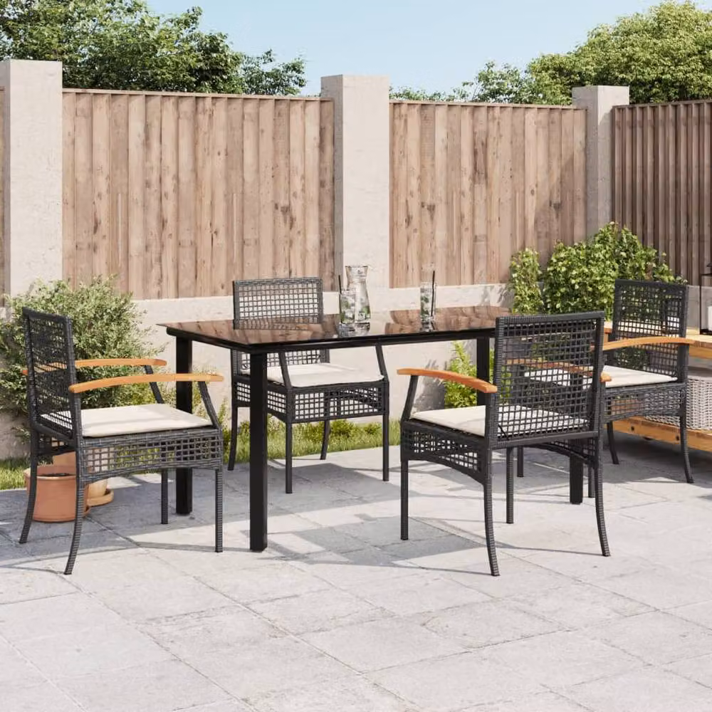 Berkfield Home 5 Piece Black Poly Rattan Garden Dining Set with Cushions – 2