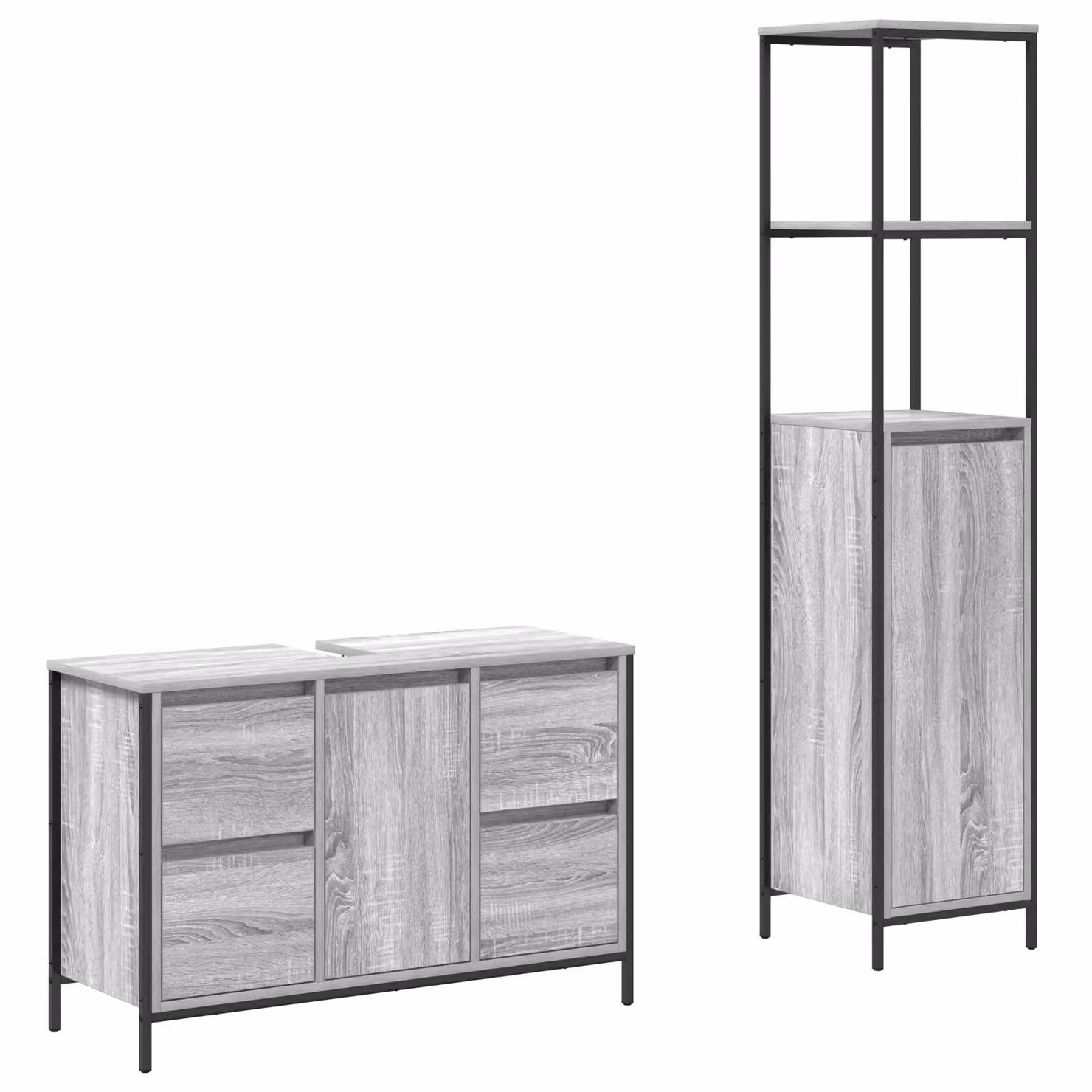 Berkfield Home 2 Piece Modern Grey Bathroom Furniture Set with Vanity Unit and Internal Shelves – 2