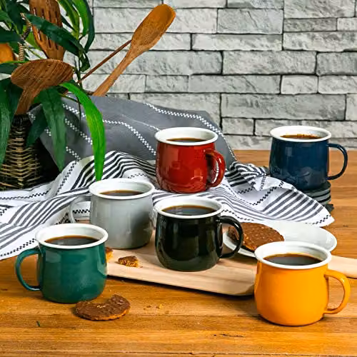 Argon Tableware Enamel Belly Mugs, 375ml, Yellow, Set of 12 – 5