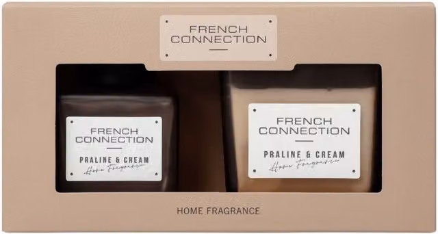 French Connection Praline & Cream Candle 220g and Reed Diffuser 100ml Gift Set in Light Brown