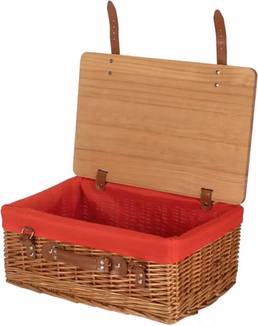Red Hamper Large Double Steamed Willow Picnic Basket with Pinewood Lid and Red Lining – 1