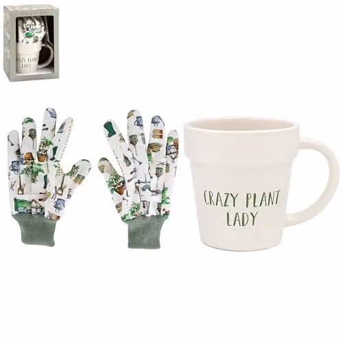 The Leonardo Collection Green Fingers Garden Gloves and Ceramic Mug Gift Set in Multicolour Floral Design