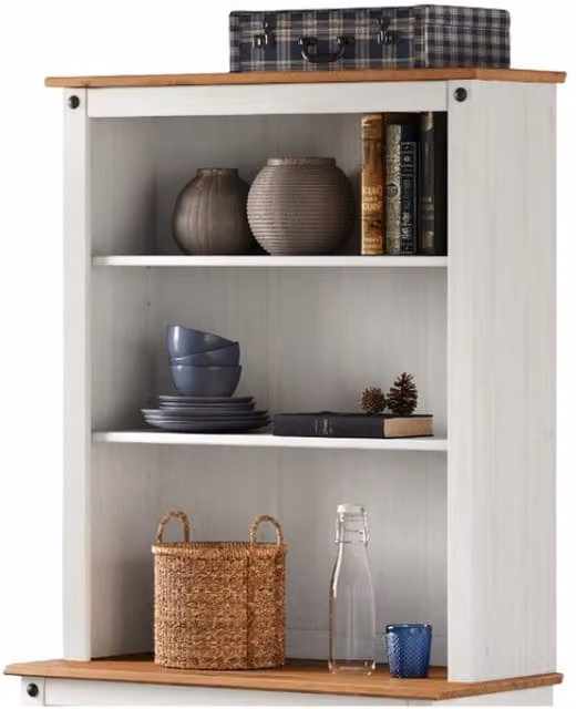 Mercers Furniture Corona Small Solid Wood Pine Dresser Top Sideboard Topper in Distressed White Wax