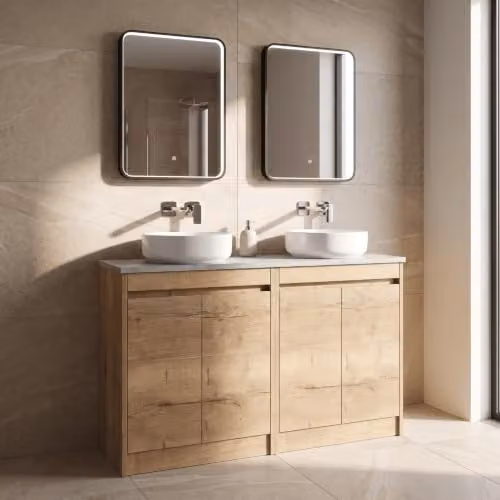 Balterley Modern Handleless 4 Door Bathroom Vanity Unit with Worktop, Brown Autumn Oak, W/D/H: 120 x 39.5 x 83.5 cm – 4