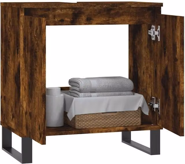 Berkfield Home Durable Freestanding Bathroom Cabinet in Smoked Oak Brown, W/D/H: 58 x 33 x 60 cm – 1