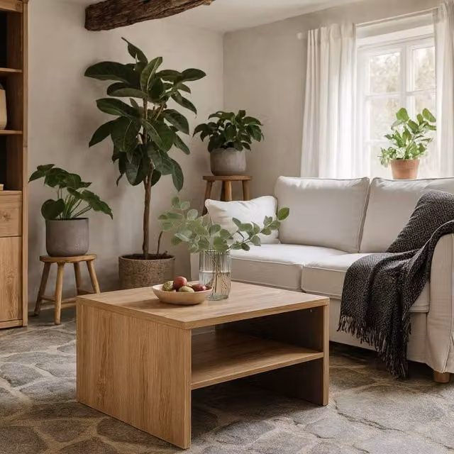 Wyld Haus Athens Square Coffee Table in Natural Oak Effect with Shelf, W: 75 cm, D: 75 cm, H: 48.5 cm – 1