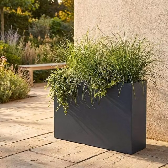 Nicoman Galvanised Steel Metal Trough Planter in Grey or Black, W/D/H: 90 x 30 x 82 cm