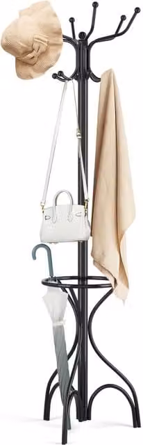 Costway Freestanding Metal Coat Rack in Matt Black, Height: 190 cm