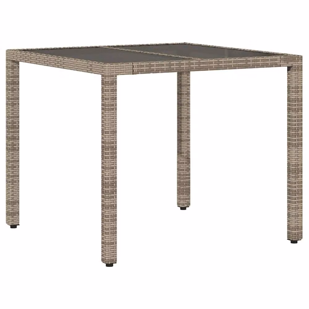 Berkfield Home Grey Poly Rattan Garden Table with Glass Top, W/D/H: 90 x 90 x 75 cm – 2