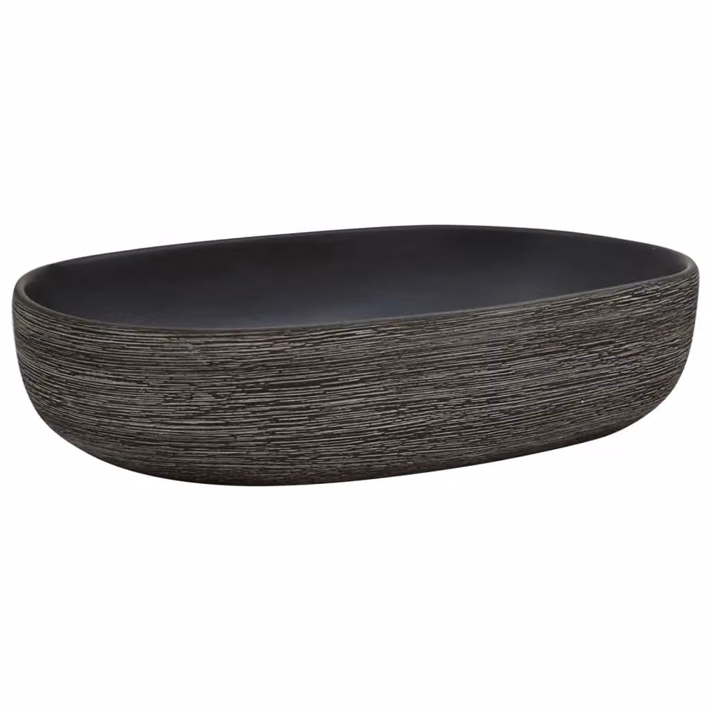 Berkfield Home Oval Ceramic Countertop Basin in Grey and Black, W: 59 cm, D: 40 cm, H: 14 cm – 2