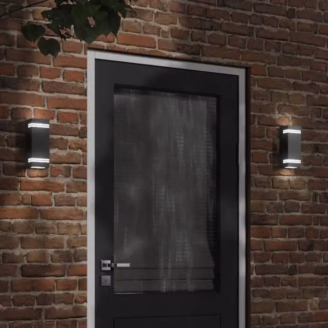 Berkfield Home Set of 2 Black Stainless Steel Modern Outdoor Wall Lights for Garden and Up/Down Lighting