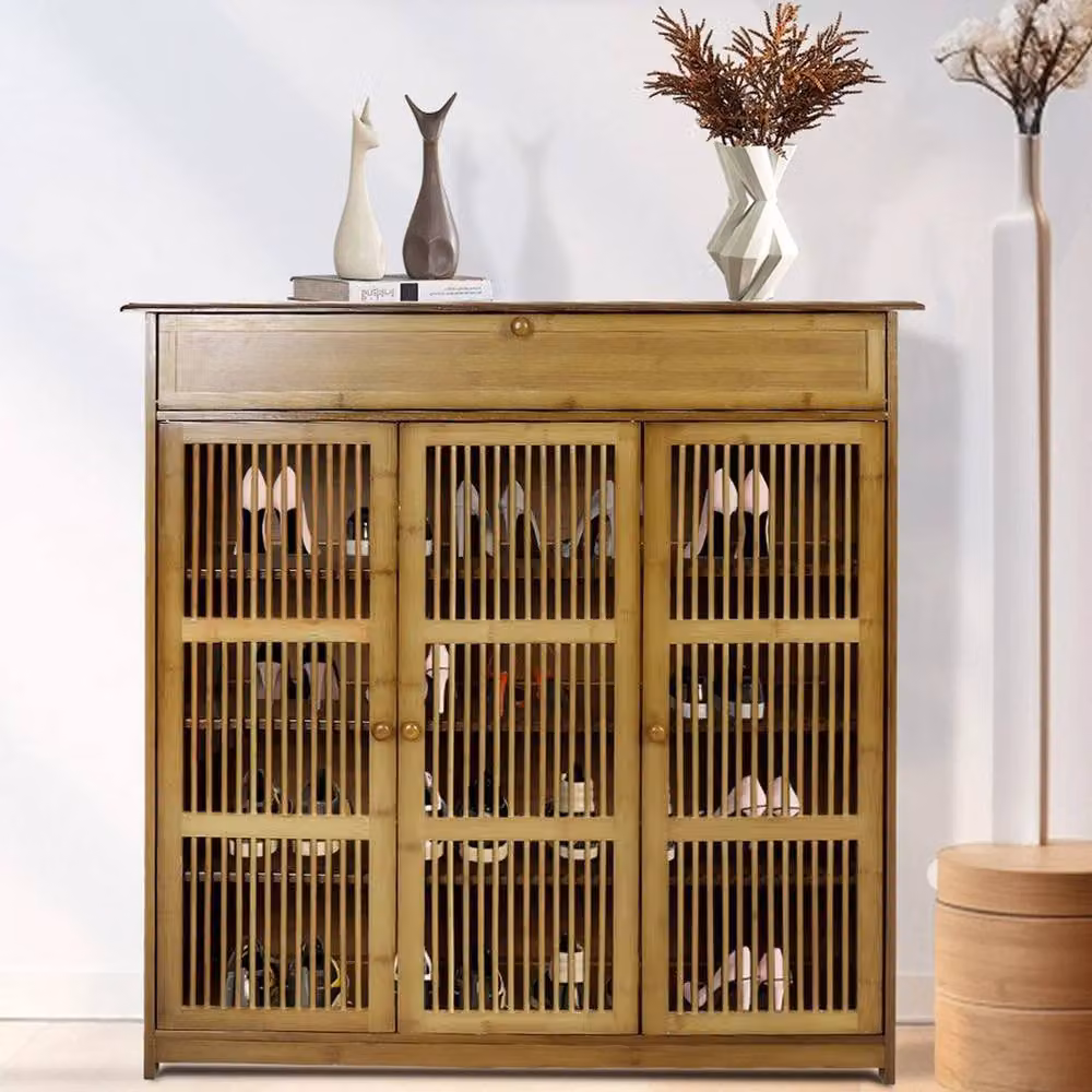KORVIXA Wooden Shoe Cabinet Storage Cupboard in Natural Sand, W/D/H: 100 x 3 x 100 cm – 4