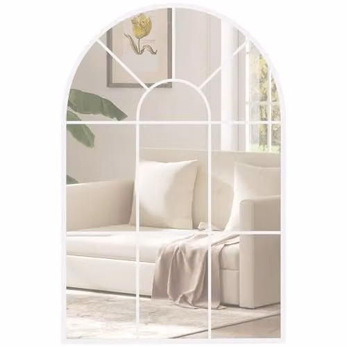 HOMCOM Retro Arched Window Wall Mirror in White, W/H: 60 x 91 cm