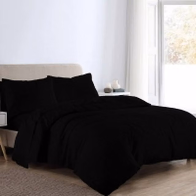 Homes-Linen Plain Reversible Flannelette Duvet Cover Set with Pillowcases, Black, W: 180 cm, H: 200 cm – 1