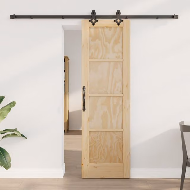 Berkfield Home Orkdal Minimalist Solid Wood Pine Sliding Door with Hardware Set in Beige