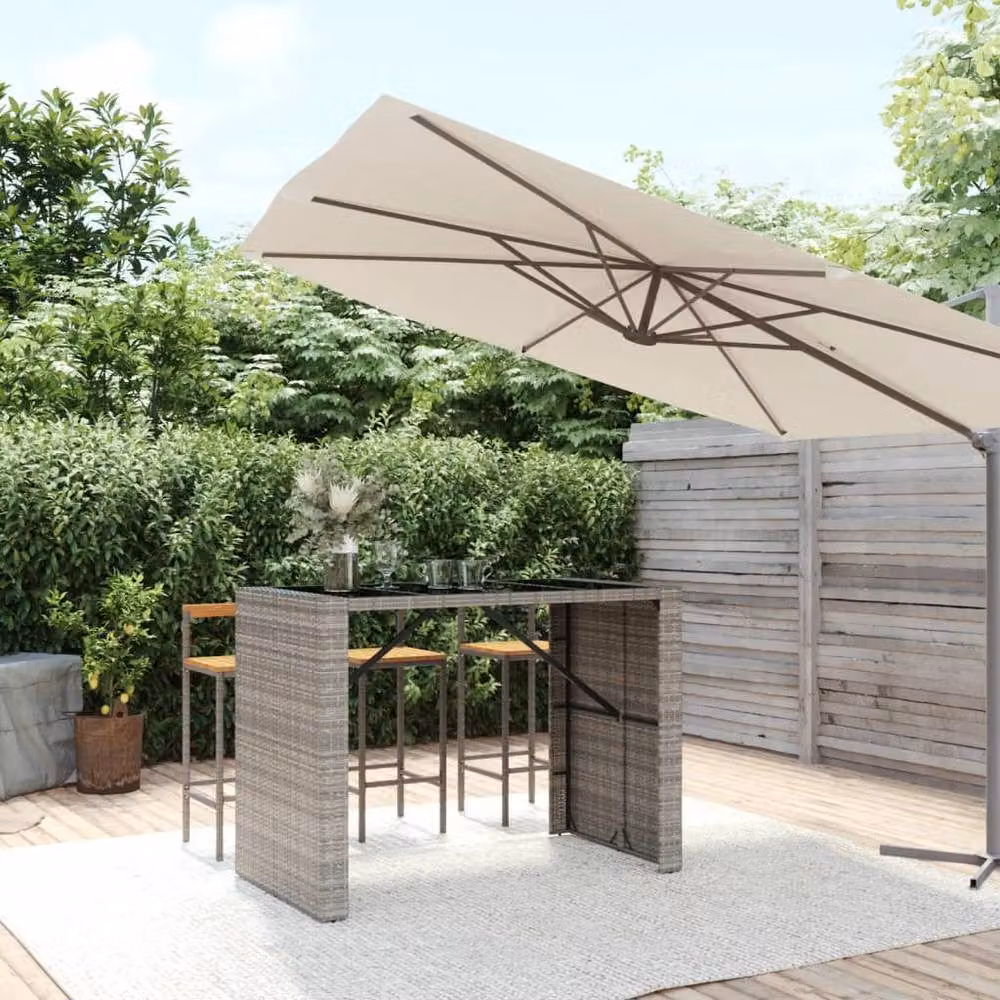 Berkfield Home Beautiful Bar Table with Glass Top in Grey Poly Rattan and Steel, W: 145 cm, D: 80 cm, H: 110 cm – 2