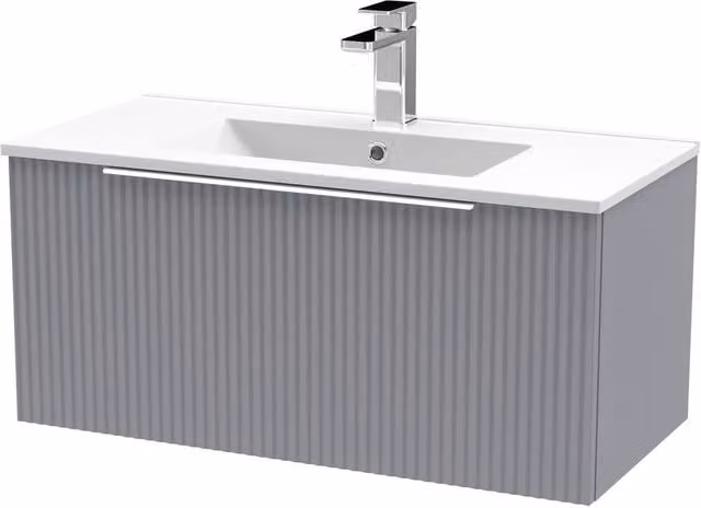 Balterley Tixall 1 Drawer Vanity Unit with Minimalist Basin, Satin Grey, Width: 80 cm