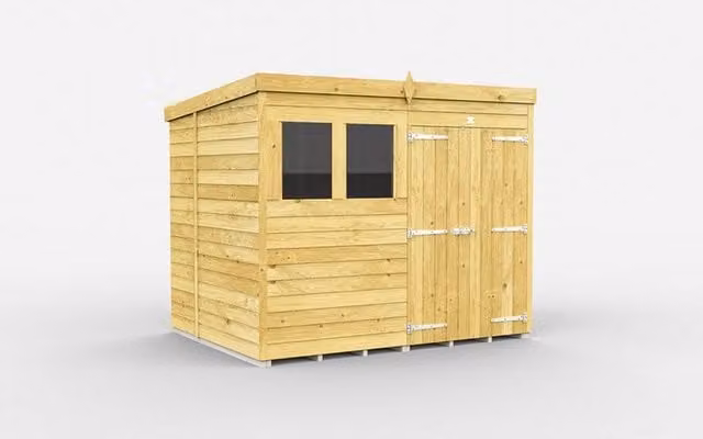 Buttercup Farm Brown Wood Pent Shed with Double Doors and Windows, W243 x D178 x H201 cm