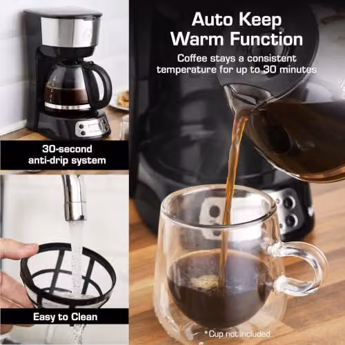 Swan Programmable Filter Coffee Machine with Digital Timer and Glass Jug, Black, 0.75 l – 11