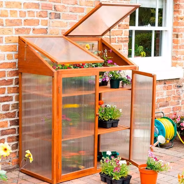 Rowlinsons Hardwood Mini Greenhouse in Brown, W/D/H: 120 x 63 x 144 cm