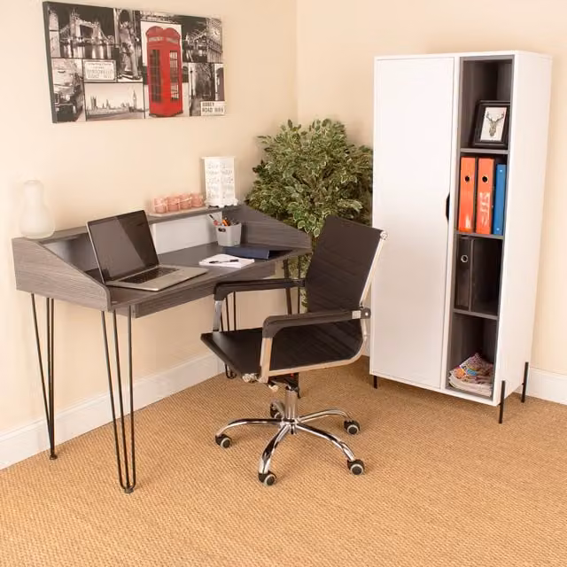 Core Products Ltd Dallas Home Office Desk, Bookcase and Chair Set in Carbon Grey and White