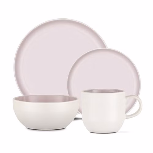 Barbary & Oak Oslo 16 Piece Stoneware Dinner Set in White and Powder Pink